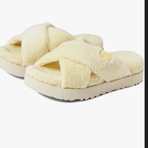 Ugg Fuzz Sugar Terry Cross Slide Slipper Women's Platform Shoes Banana
